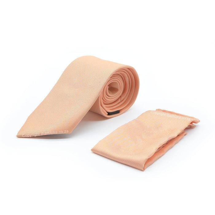 Light Apricot Neck Tie Pocket Square Set For Men Patterned Polyester