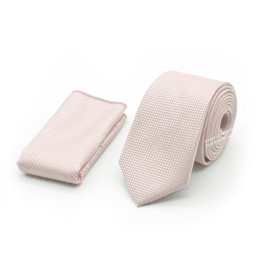Light Cream Beige Neck Tie Pocket Square Set Slim Patterned Polyester