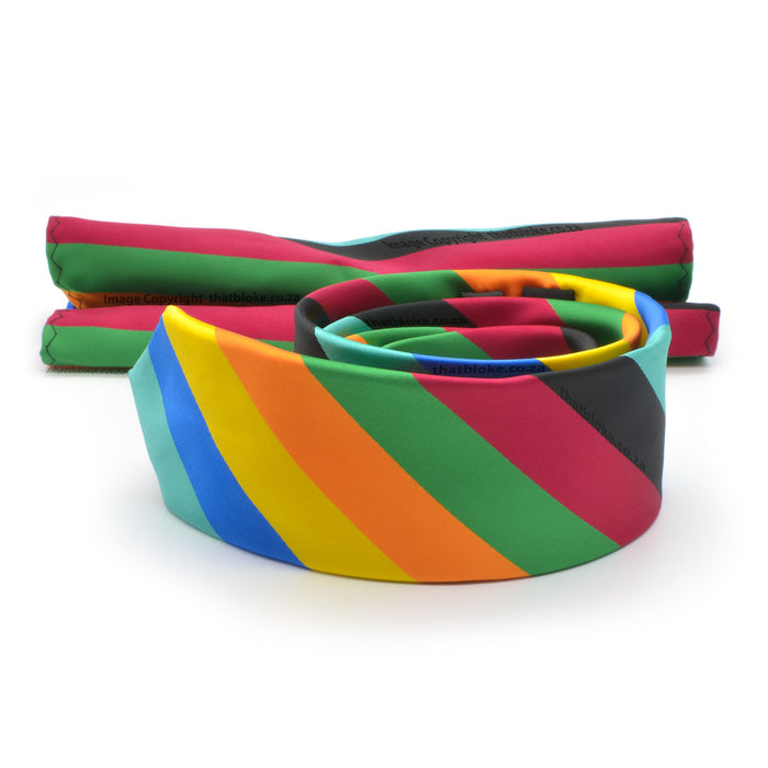 Neck Tie - Rainbow Stripes With Pocket Square (Silky Slim)