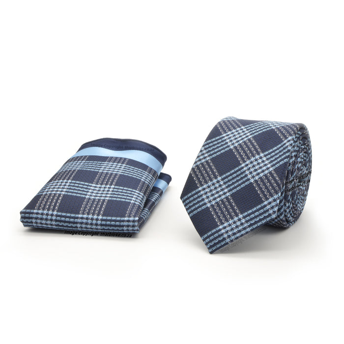 Light Blue and Navy Blue Neck Tie For Men Checked Style Pattern Polyester