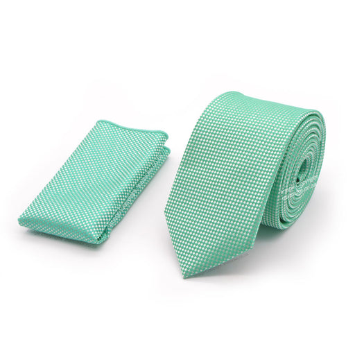 Mint Green Neck Tie Pocket Square Set Slim Patterned Polyester
