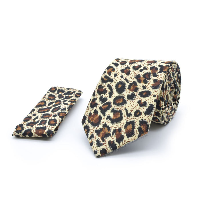 Animal Leopard Skin Pattern Neck Tie Pocket Square Set