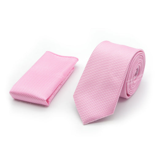 Soft Pink Neck Tie Pocket Square Set Slim Patterned Polyester