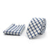 White & Navy Blue Neck Tie For Men With Pocket Square Checked Style Pattern Polyester