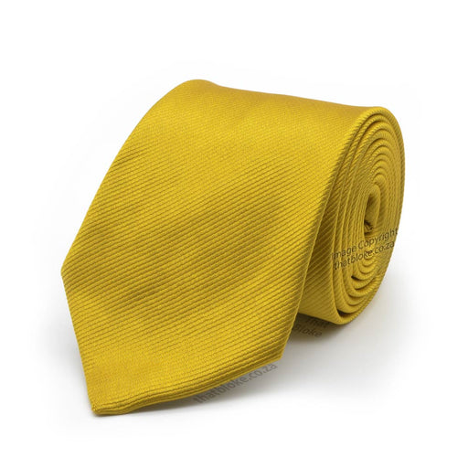 Golden Yellow Neck Tie For Men Silky Stripe Pattern Polyester Front View