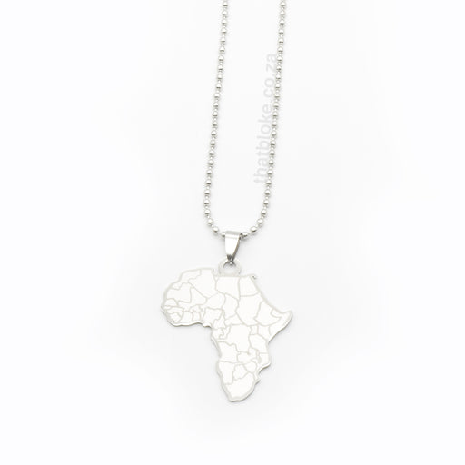 Africa Continent Necklace For Men Silver Stainless Steel Close Up