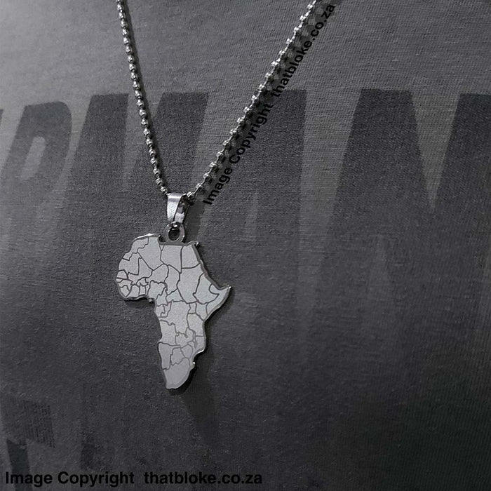 Africa Continent Necklace For Men Silver Stainless Steel Display On Shirt