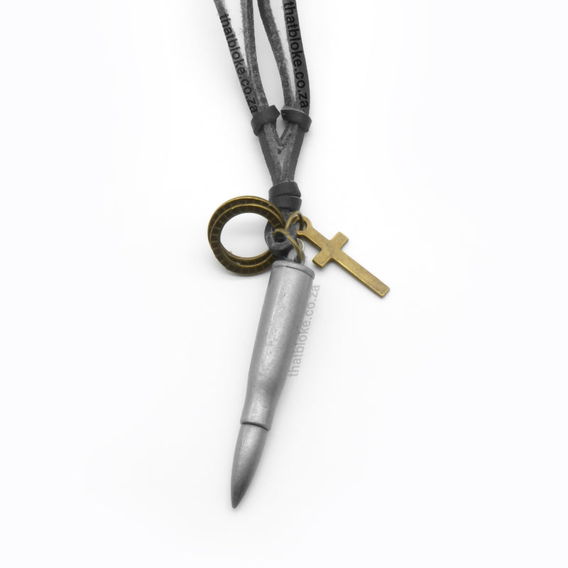 Bullet Necklace For Men Antique Silver Close Up