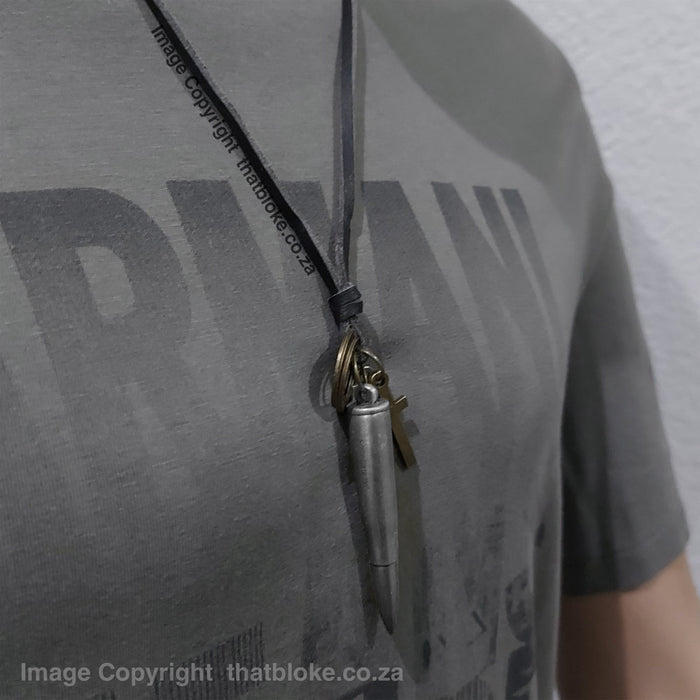 Bullet Necklace For Men Antique Silver On Shirt Display