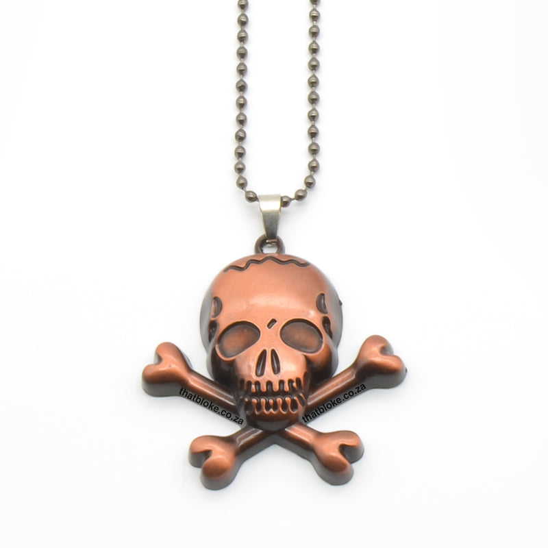 Pirate Skull Head Necklace For Men Red Copper Close Up
