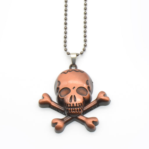 Pirate Skull Head Necklace For Men Red Copper Close Up