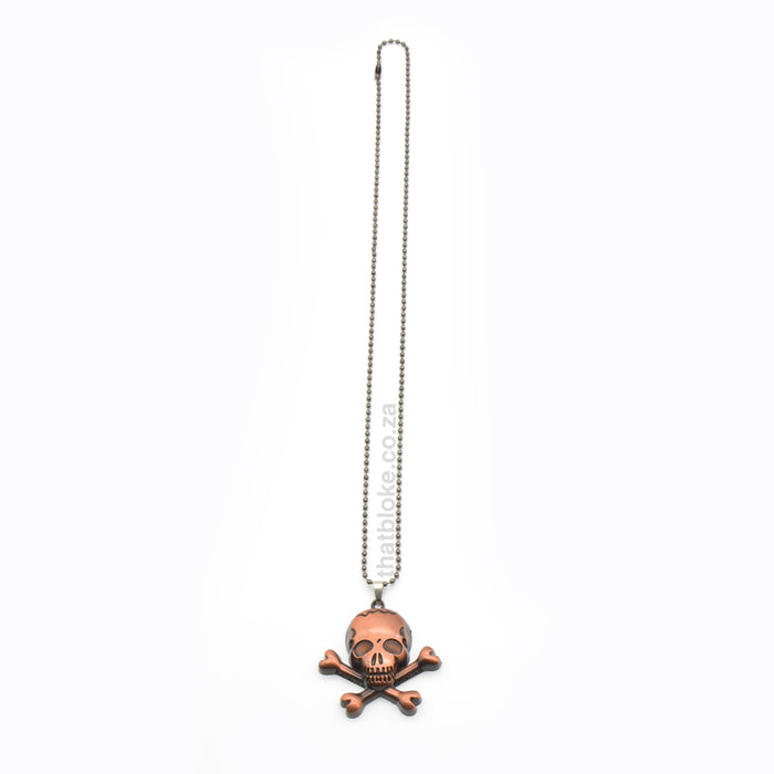 Pirate Skull Head Necklace For Men Red Copper Full View