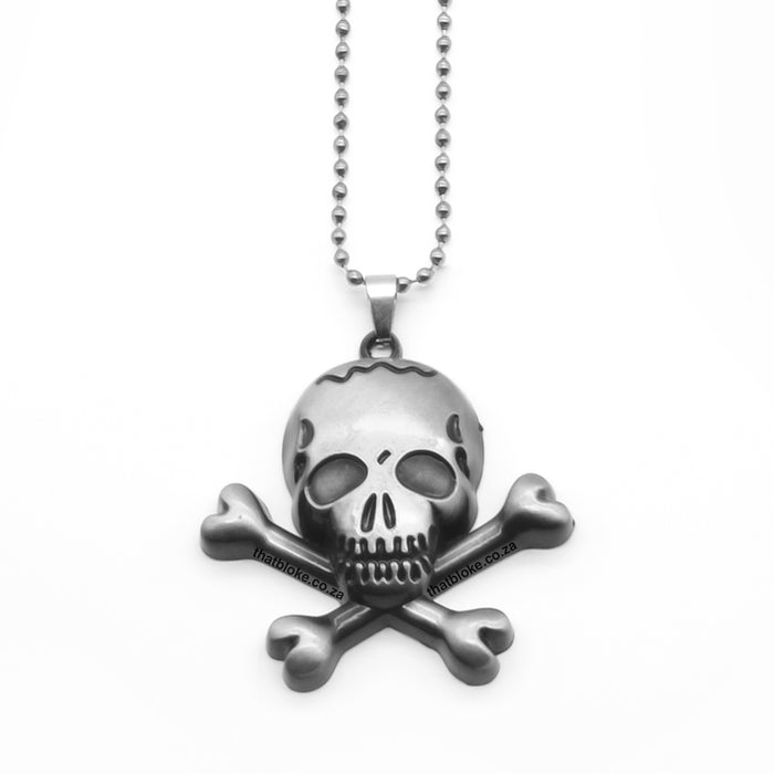 Pirate Skull Head Necklace For Men Antique Silver Close Up