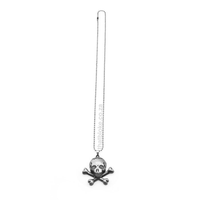 Pirate Skull Head Necklace For Men Antique Silver Full View
