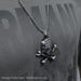 Pirate Skull Head Necklace For Men Antique Silver On Shirt Display