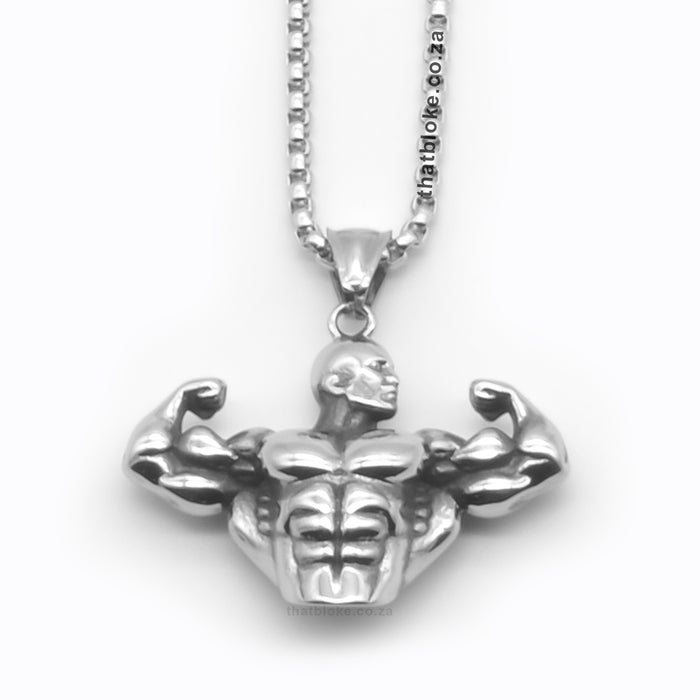 Bodybuilder Silver Chain Bodybuilder Necklace For Men - Top Half Muscles (Stainless Steel ...