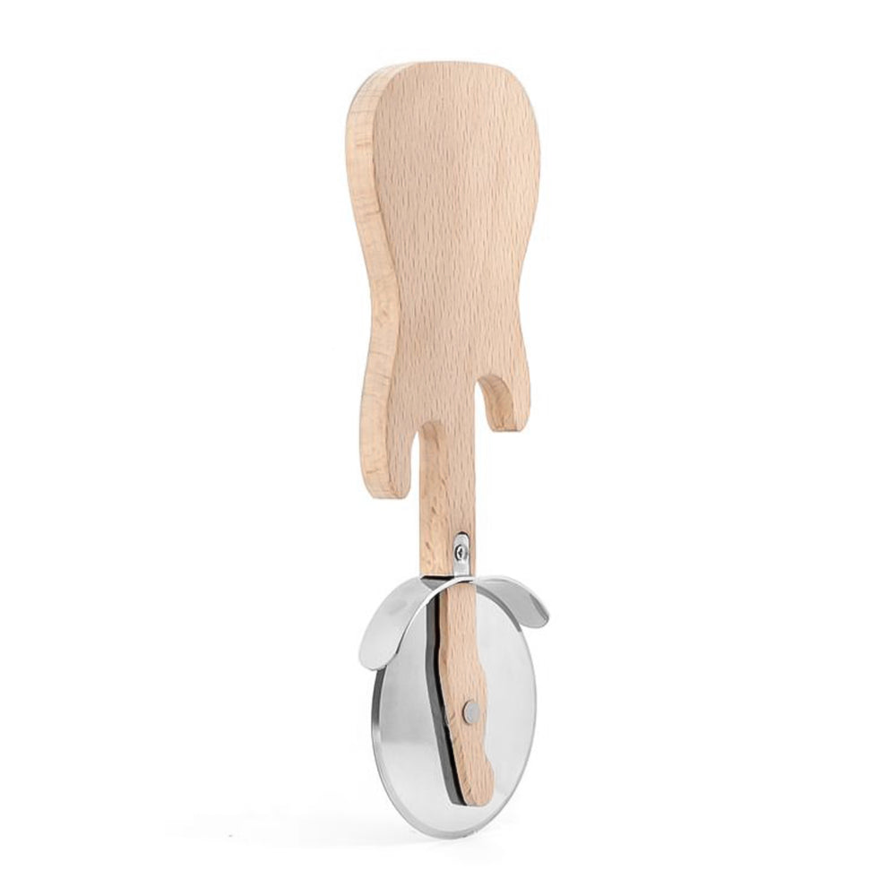 Rockin' Guitar Pizza Cutter Beechwood and Stainless Steel Side