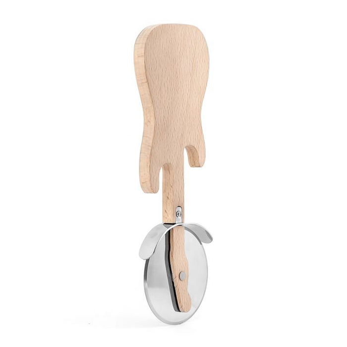 Rockin' Guitar Pizza Cutter Beechwood and Stainless Steel Side