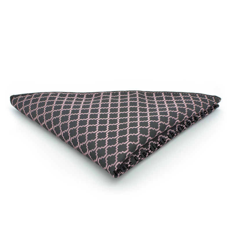 Black Pocket Square With Light Pink Pattern