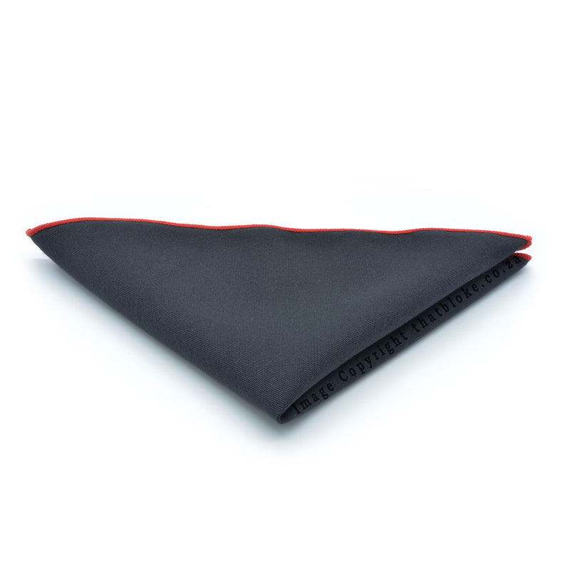 Black Pockets Square With Red Trim Matt Material Suit Accessory