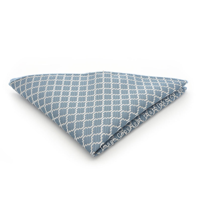 Carolina Blue Pocket Square With Silver Pattern