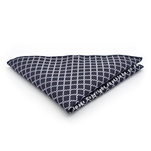 Dark Navy Blue Pocket Square With Silver Pattern