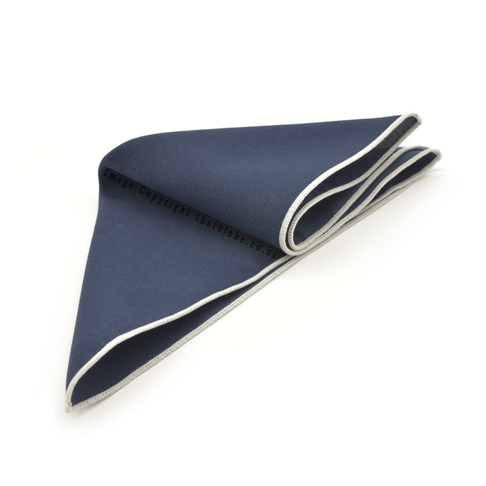 Light Navy Blue Pocket Square with White Trim Open