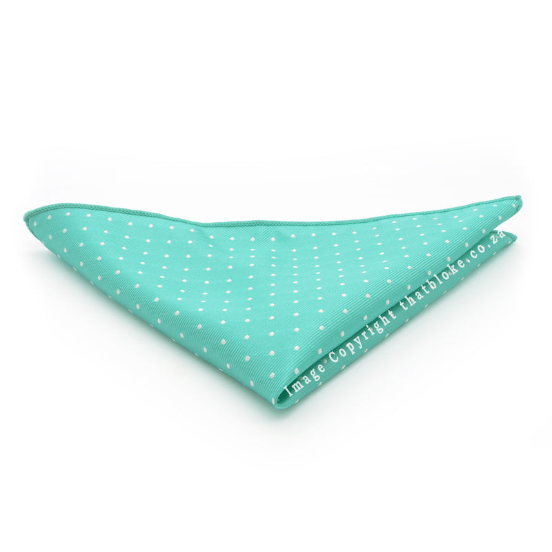 Mint Green Pocket Square With White Polkadots