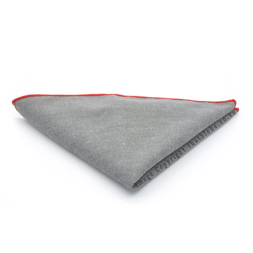 Grey Pocket Square With Red Trim Suit Accessories