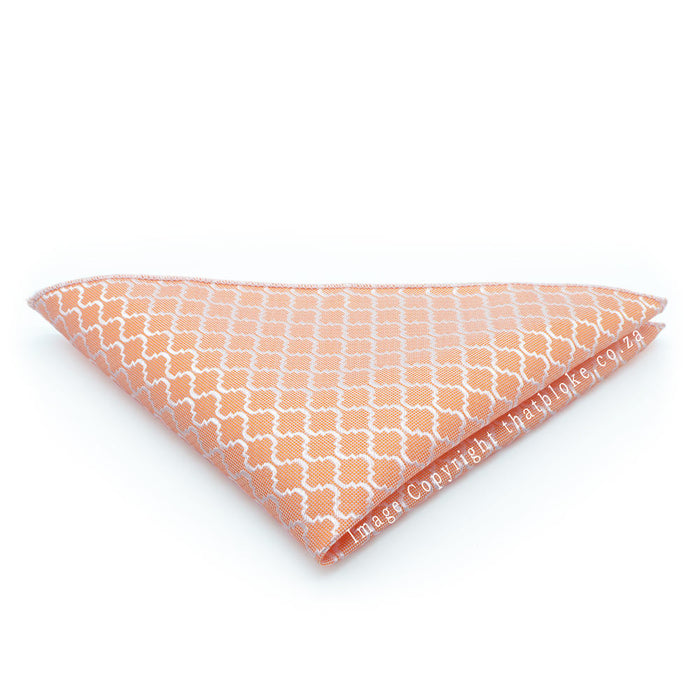 Pocket Square - Pink Peach With Silver Pattern