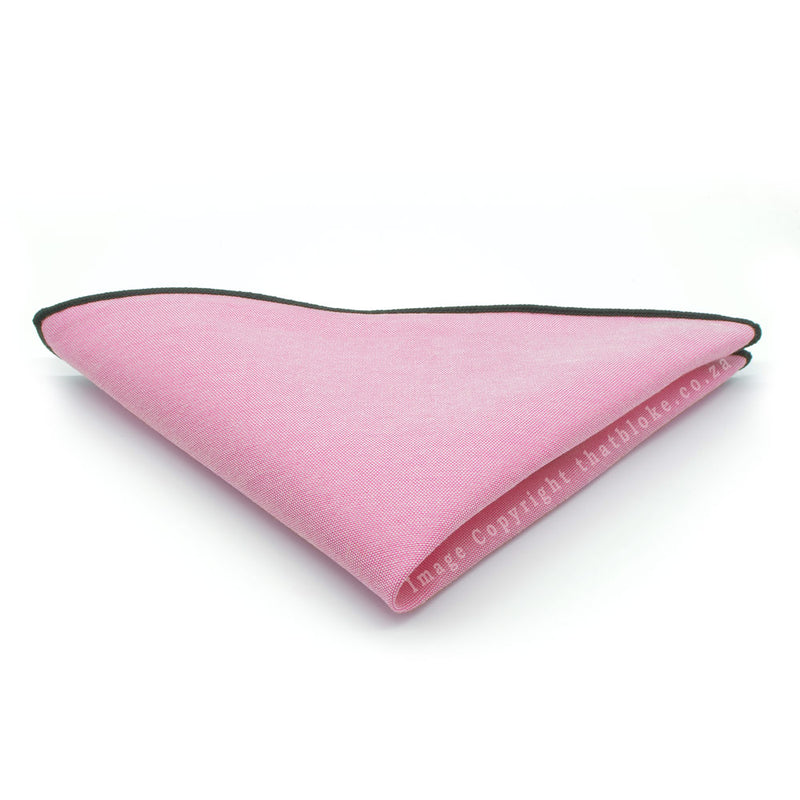 Light Soft Pink Pocket Square With Black Trim Suit Accessory Matt Fabric
