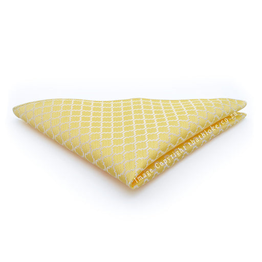 Light Yellow Pocket Square With Silver Pattern