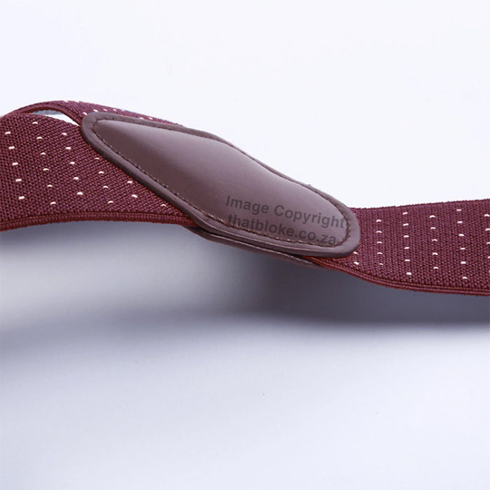 Suspenders Six Clip - Maroon With White Pin Dots