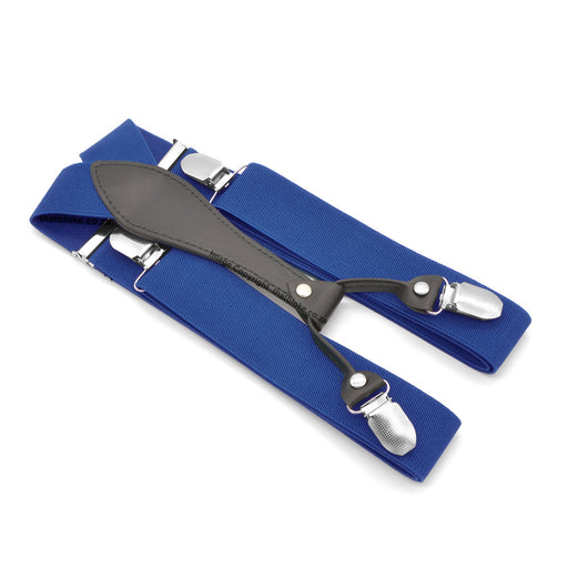 Four Clip Royal Blue Suspenders With Black Tail-end Elastic Polyester