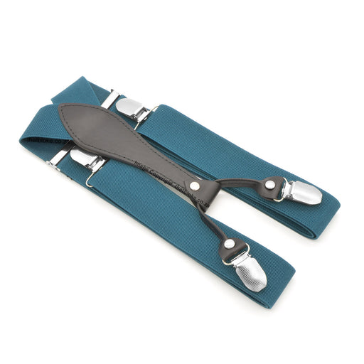 Four Clip Dark Teal Suspenders With Black Tail-end Elastic Polyester