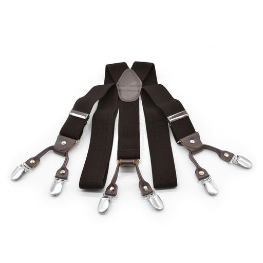 Dark Chocolate Brown Suspenders Six Clip Elastic Polyester