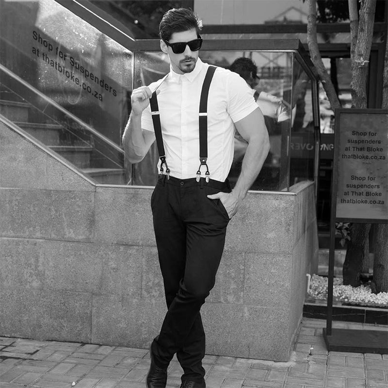 Suspenders Six Clip - White & Black Small Checked Style Pattern