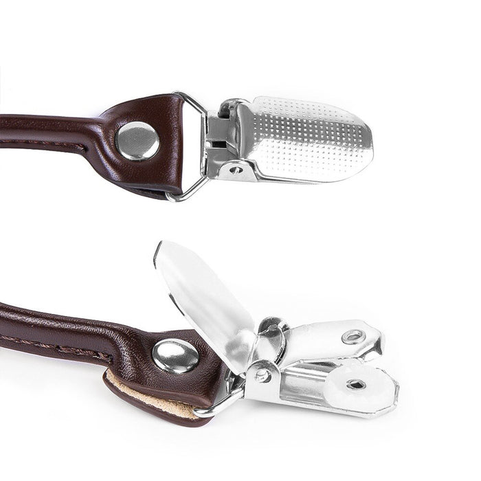 Suspenders Six Clip - Black with Brown End-Straps (White Pin Dots)