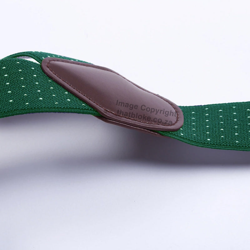 Suspenders Six Clip - Green With White Pin Dots