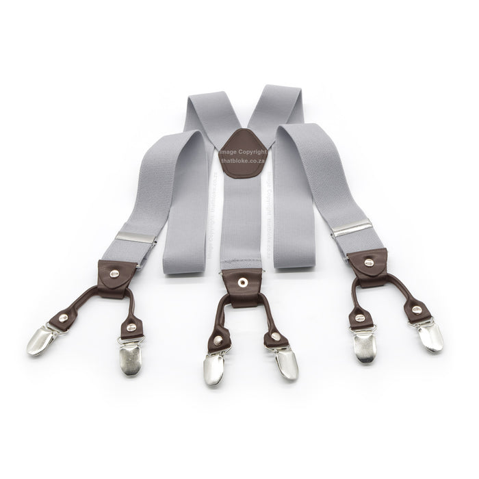 Light Cool Grey Suspenders Six Clip Elastic Polyester
