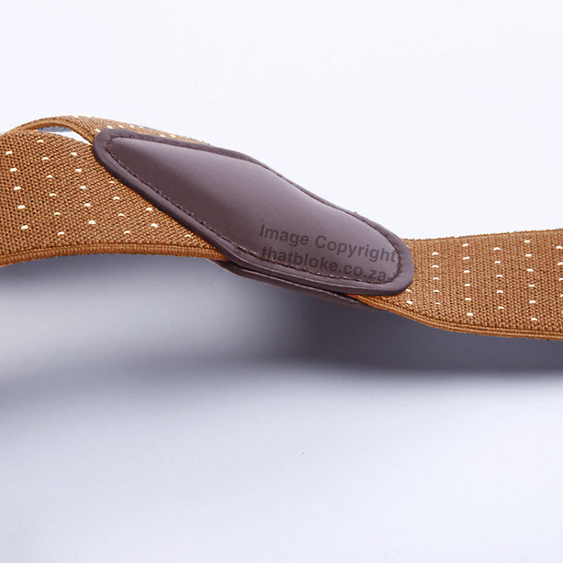 Suspenders Six Clip - Brown Light With White Pin Dots
