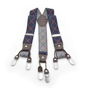 Navy Blue and Maroon Checked Style Suspenders Six Clip Pattern