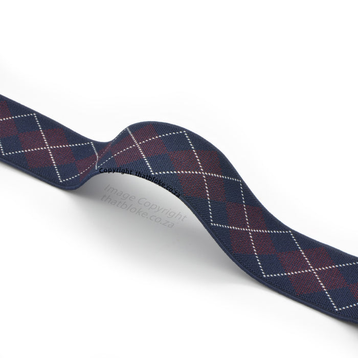 Suspenders Six Clip - Blue Navy & Maroon Checked Style