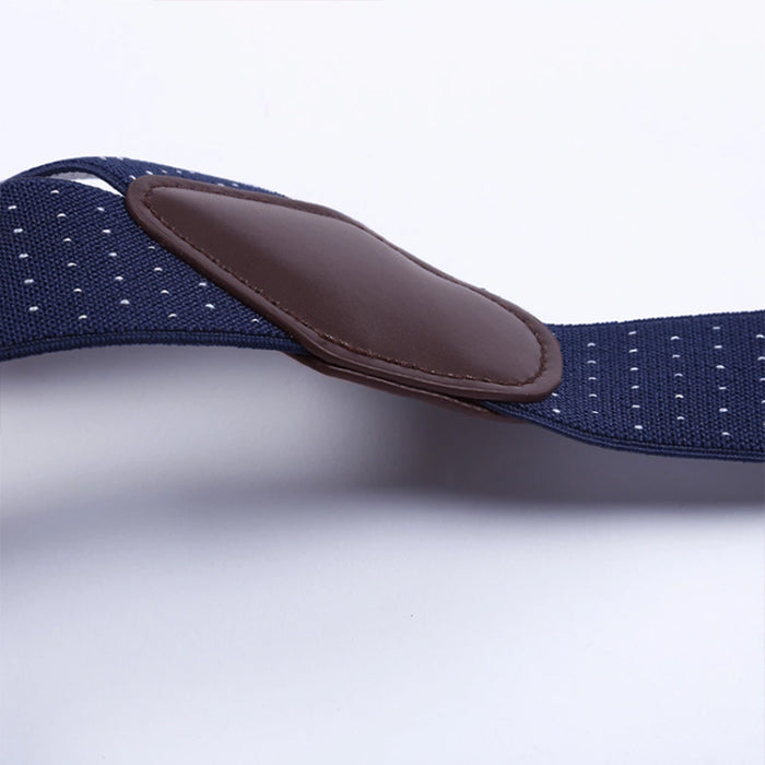 Suspenders Six Clip - Blue Navy With White Pin Dots