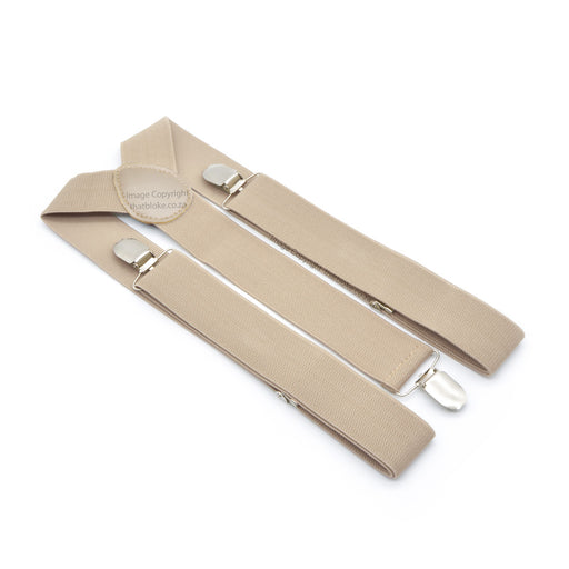 Stone Beige Suspenders For Men 3.5cm Wide Elastic Polyester