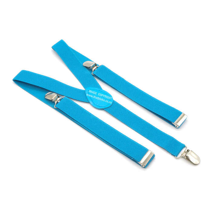 Three Clip Cyan Blue Suspenders Elastic Polyester