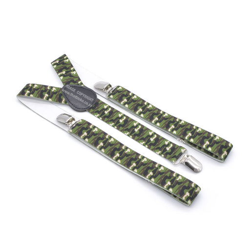 Three Clip Camouflage Suspenders Camo Green