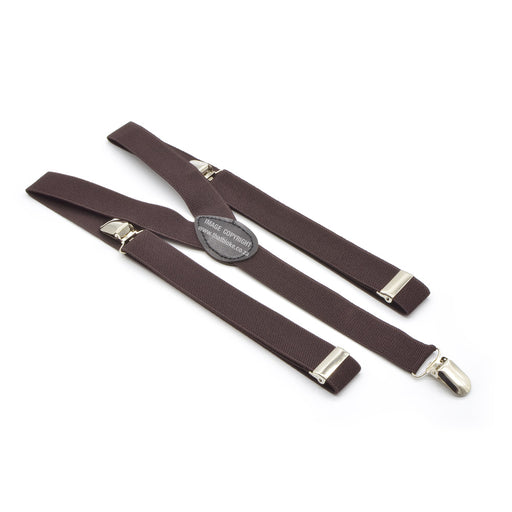 Three Clip Dark Chocolate Brown Suspenders Elastic Polyester