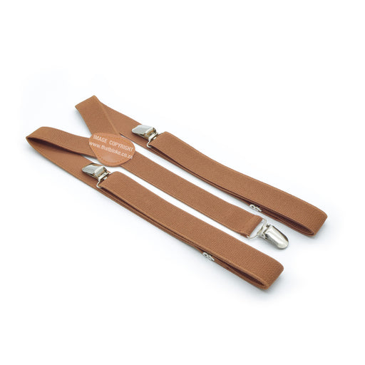 Three Clip Light Brown Suspenders Elastic Polyester