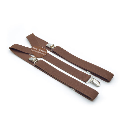 Three Clip Light Chocolate Brown Suspenders With Brown Centre Elastic Polyester
